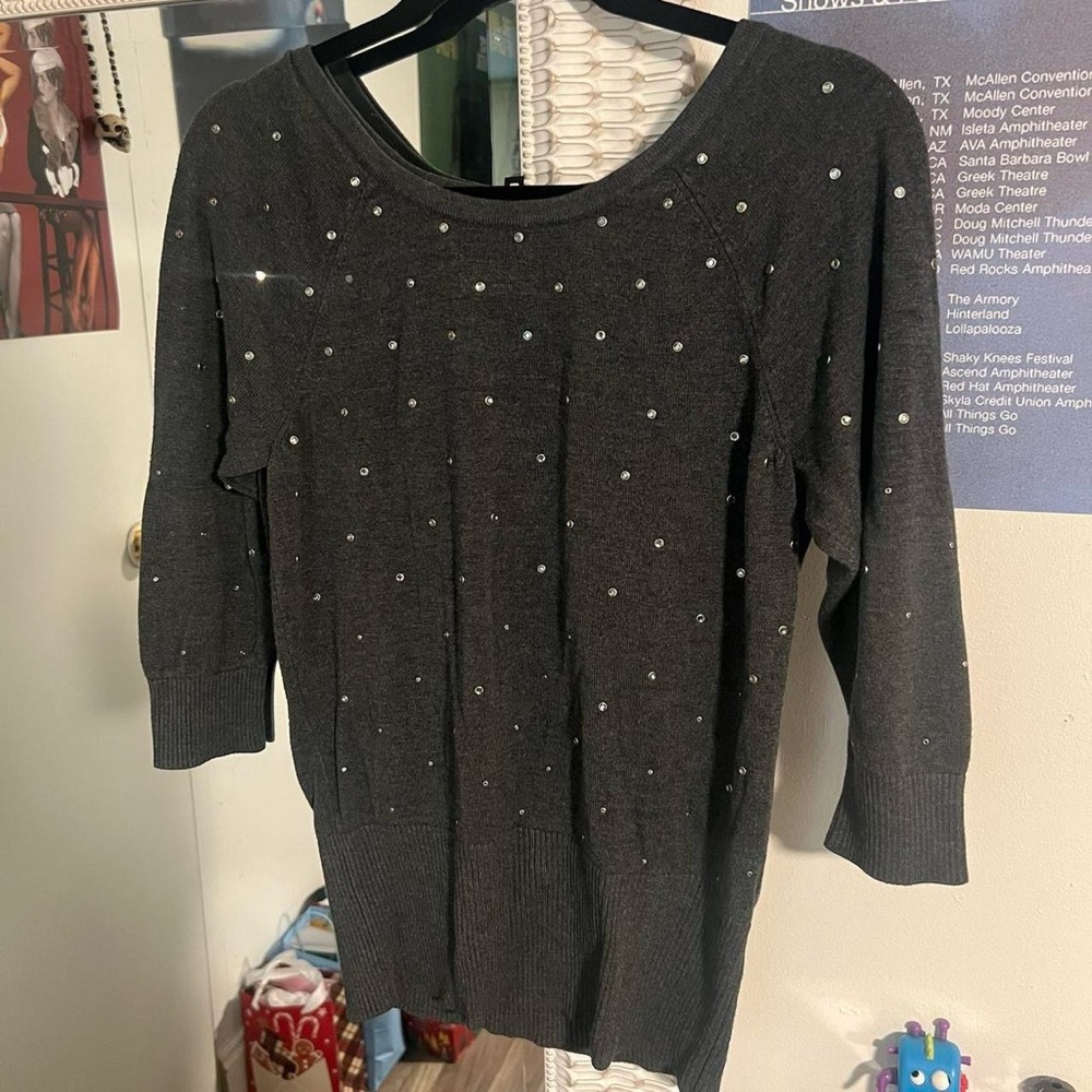 White House Black Market Charcoal Sweater with Stud Accents